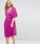 Asos Curve Wrap Tea Midi Dress With Extreme Shoulder - Pink