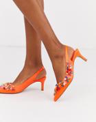 Asos Design Standout Embellished Kitten Heels In Bright Orange/multi