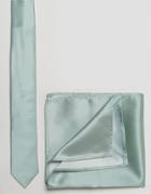 Asos Tie And Pocket Square Pack In Mint - Green