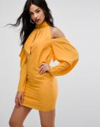 Aq Aq Mini Dress With Cold Shoulder Ruched Detail - Yellow