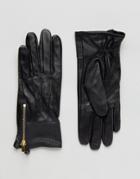 Oasis Real Leather Gloves With Patch Detail - Black