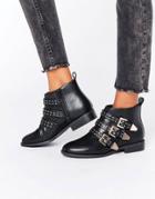 Faith Brixton Stud Strap Flat Ankle Boots - Black
