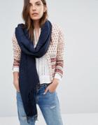 Pieces Woven Scarf With Tassels In Navy - Navy