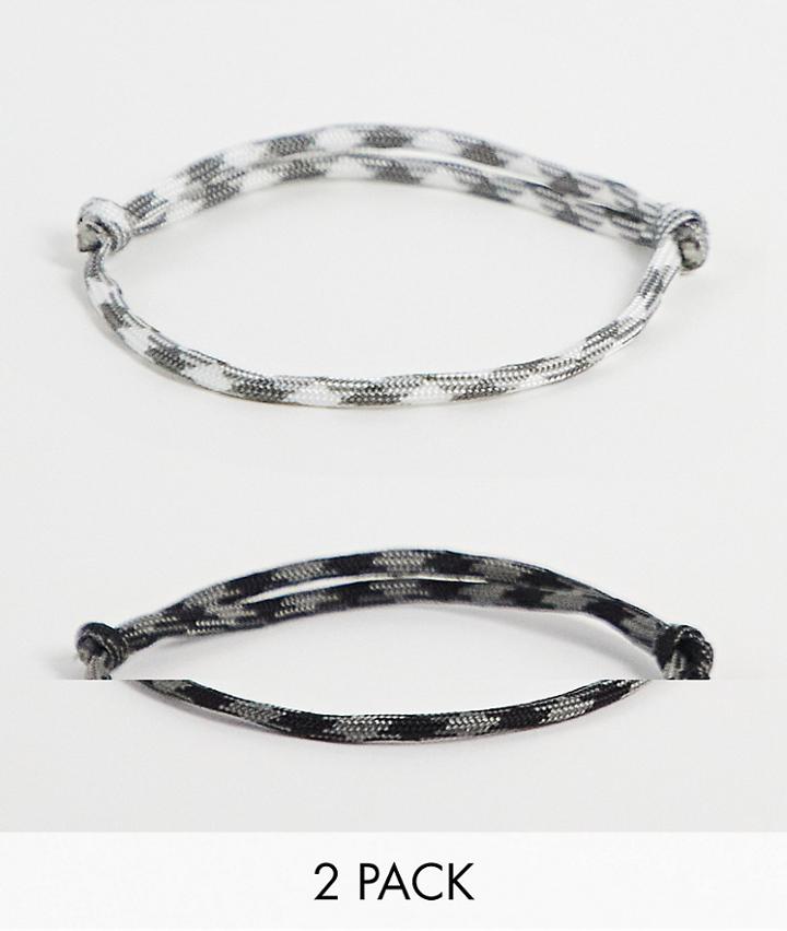 Asos Design 2 Pack Festival Cord Anklet Set In Gray And Black-multi