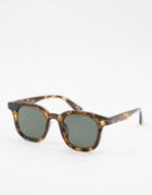 Asos Design Plastic Round Square Sunglasses In Dark Tort-brown