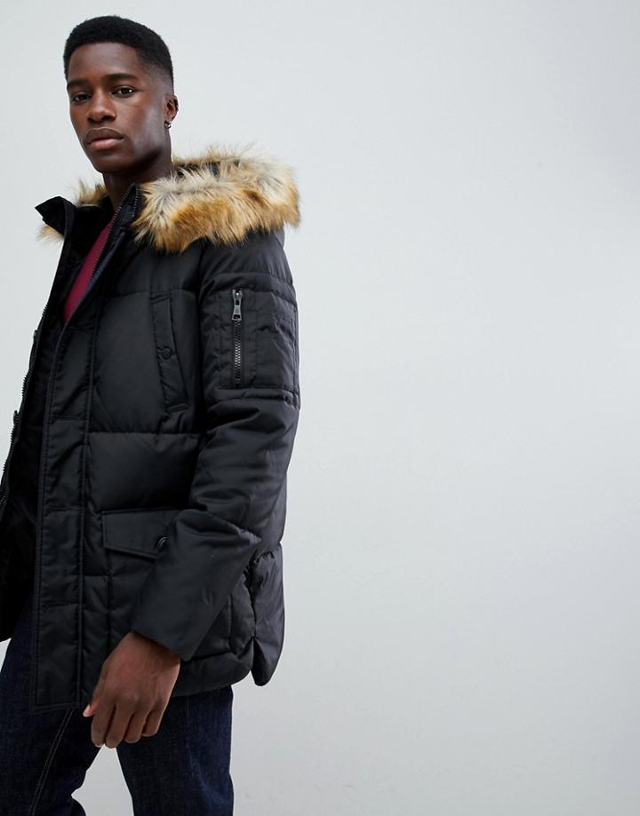 Burton Menswear Puffer Parka In Black - Black