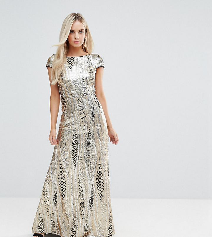 Tfnc Petite Allover Sequin Maxi Dress With Fishtail - Gold