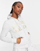 Russell Athletic Zip Through Logo Hoodie In Gray-white