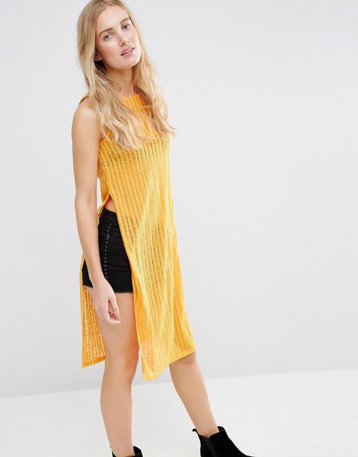 First & I Sleeveless Long Line Split Top - Orange