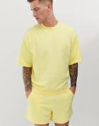 Asos Design Short Sleeve Oversized Tracksuit With Shorts In Bright Yellow