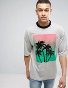 Asos Oversized T-shirt With High Shine Palm Print - Gray