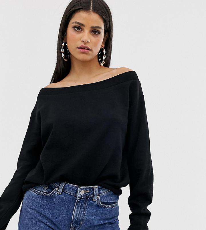 Asos Design Tall Off Shoulder Sweatshirt With Raw Edges In Black