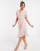 Ever New Puff Sleeve Asymmetric Hem Dress In Blush-pink