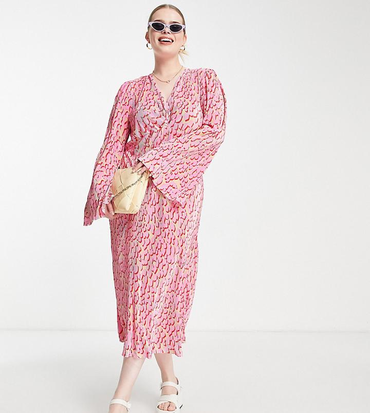 River Island Plus Animal Print Midi Dress In Pink