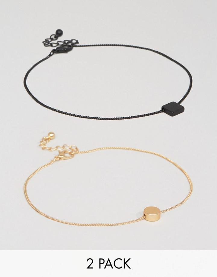 Asos Geometric Anklet Pack In Matt Finish - Multi