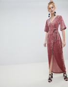 Moves By Minimum Velvet Wrap Maxi Dress - Pink