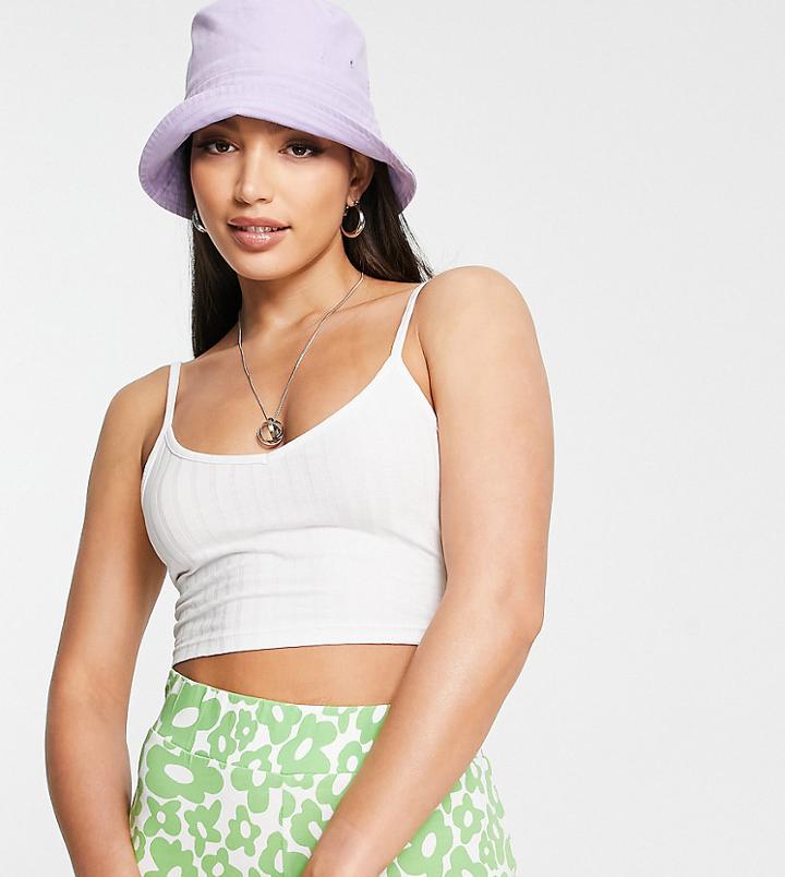 Asos Design Tall Crop Cami In Rib In White