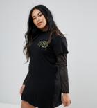 Daisy Street Plus T-shirt Dress With Rad Print - Black