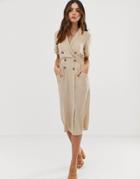 Asos Design Tux Midi Dress In Camel-brown