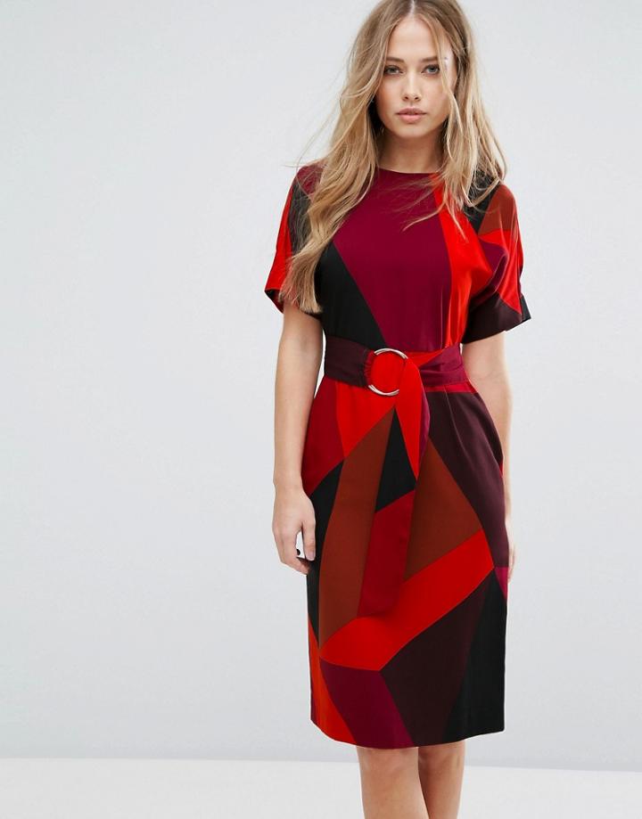 Warehouse Color Block O-ring Belt Shift Dress - Multi