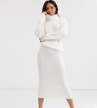 Asos Design Tall Chunky Ribbed Midi Skirt In Recycled Blend - Cream