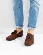 Asos Loafers In Brown Faux Suede With Tassel - Brown