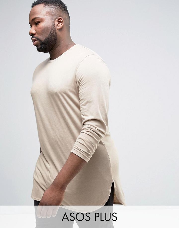 Asos Plus Super Longline Long Sleeve T-shirt With Curved Step Hem - Gr