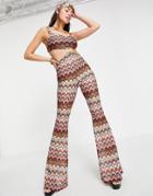 Asos Design Ring Detail Wide Leg Jumpsuit In 70s Knit With Matching Bandana-multi
