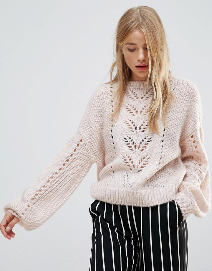 New Look Balloon Sleeve Knit Sweater - Beige