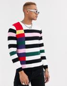 Asos Design Knitted Sweater In Multi Color Stripe