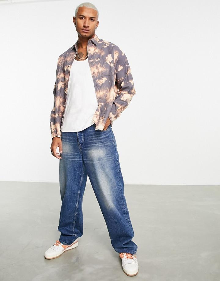 Asos Design Boxy Oversized Flannel Shirt In Tie Dye Wash-gray