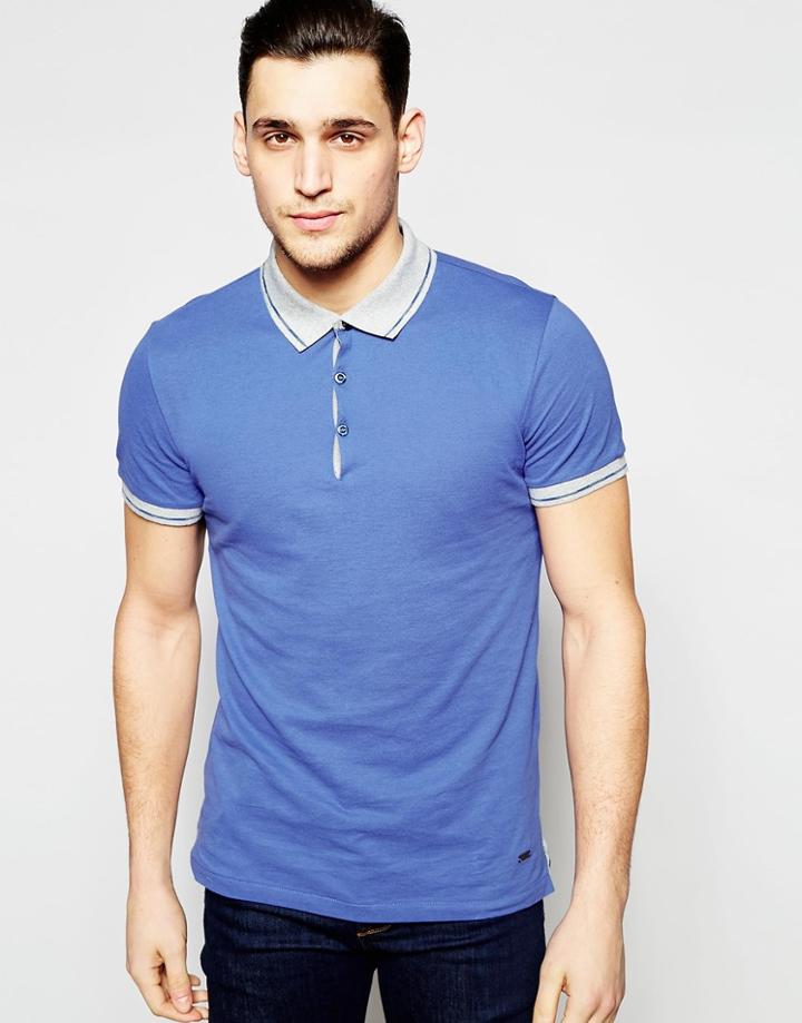 Boss Orange Polo Shirt With Contrast Collar Regular Fit In Blue - Blue
