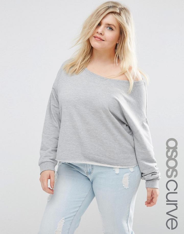 Asos Curve Slouchy Off Shoulder Sweat - Gray Marl