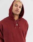 Asos Design Oversized Hoodie In Burgundy With Silver Side Zips-red