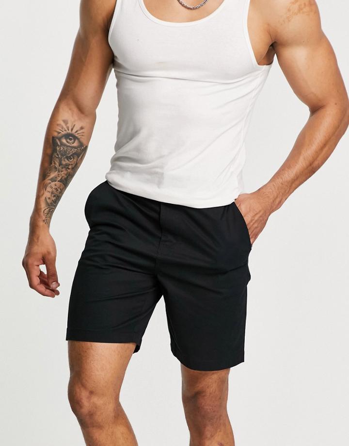 Selected Homme Cotton Blend Slim Chino Shorts In Black - Black