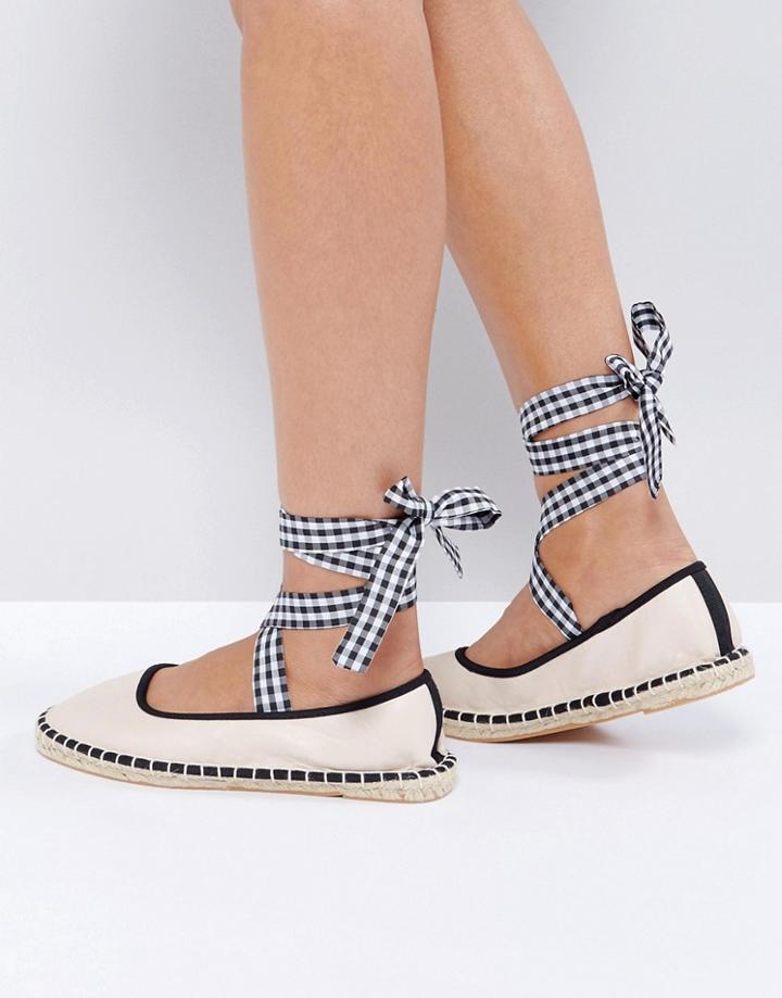 Asos Jerry Tie Leg Ballet Espadrilles - Beige