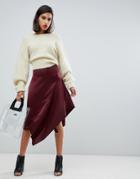 Y.a.s Satin Asymetric Hem Skirt-red