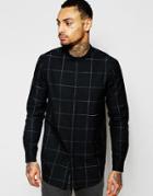 Asos Longline Shirt With Grid Check In Black With Long Sleeves - Black