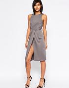 Asos Sleeveless Wrap Drape Midi Pencil Dress - Gray