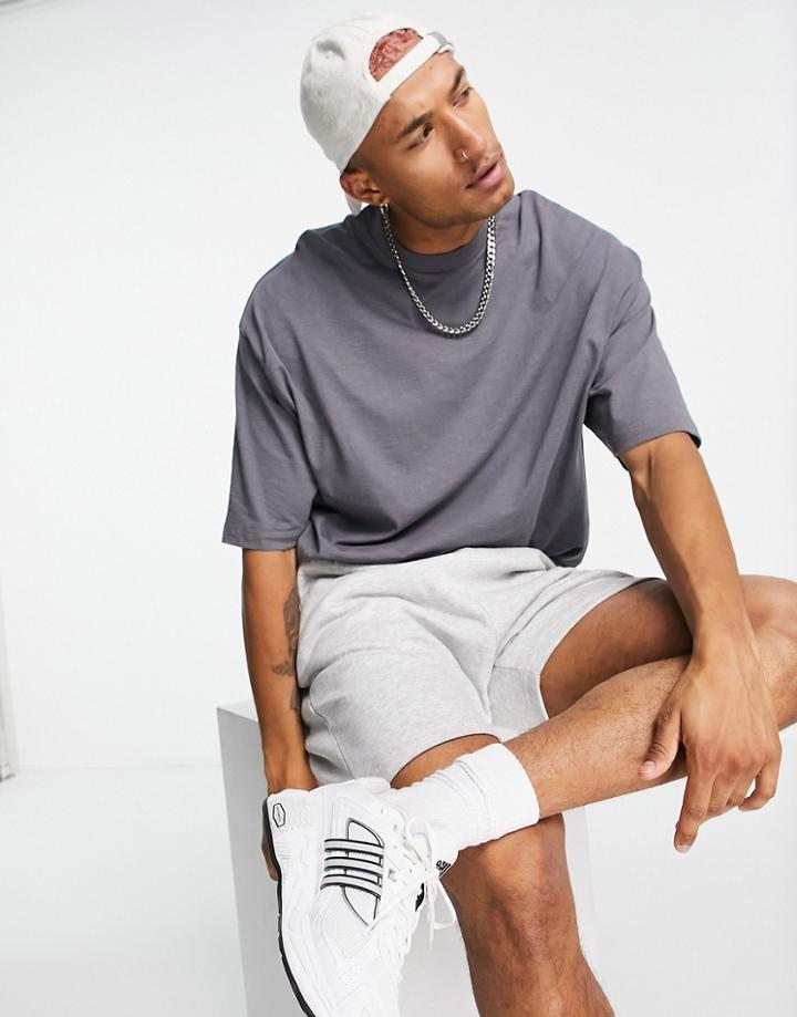 Asos Design Oversized Slub T-shirt In Gray-grey