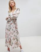 New Look Button Front Floral Printed Maxi Tea Dress - Multi