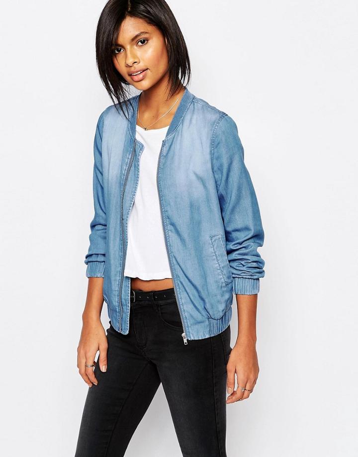 Vila Light Wash Denim Bomber - Light Wash