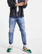 Asos Design Classic Rigid Jeans In 'less Thirsty' Vintage Mid Wash Blue-blues