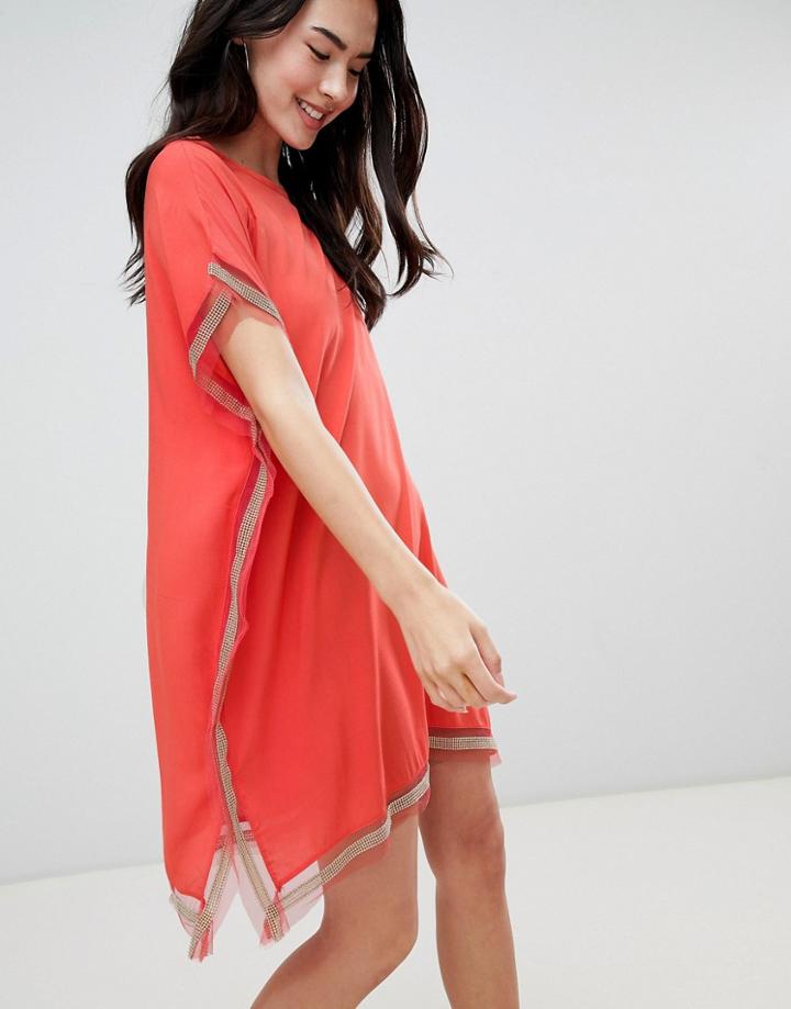 Qed London Shift Dress With Trim Detail - Red
