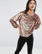 Asos Slouchy Top In All Over Sequins - Brown