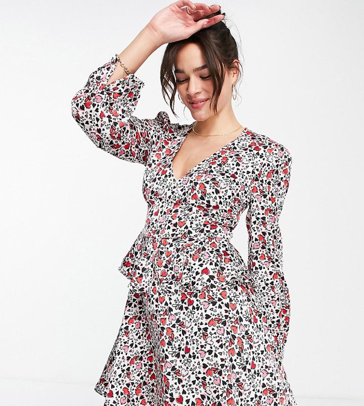 Liquorish Wrap Mini Dress In All-over Print - Exclusive To Asos-multi
