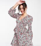 Liquorish Wrap Mini Dress In All-over Print - Exclusive To Asos-multi