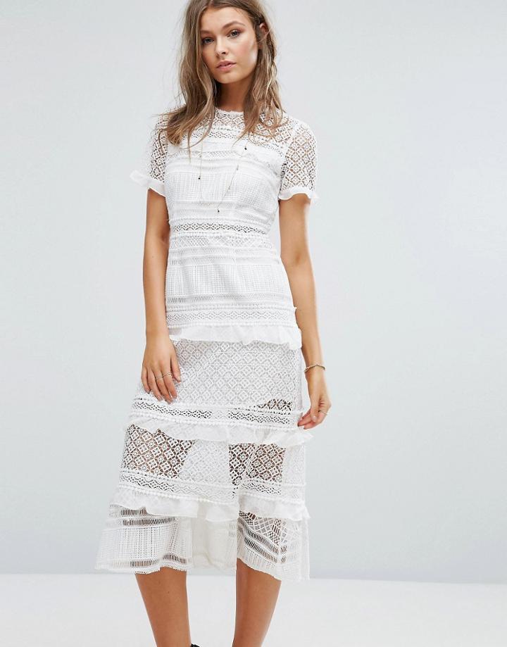 Foxiedox Premium Lace Paneled Midi Dress - White