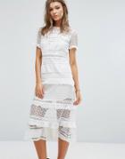 Foxiedox Premium Lace Paneled Midi Dress - White