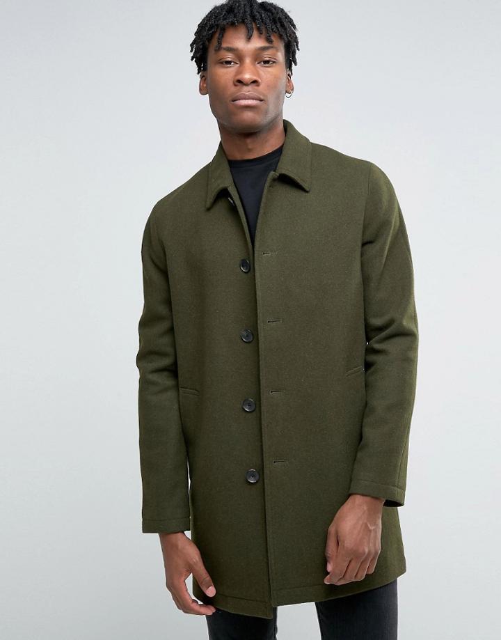 Asos Wool Mix Trench Coat In Khaki - Green
